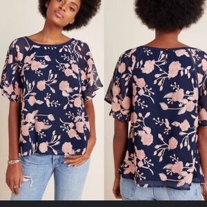 Maeve Navy and Pink Floral Blouse